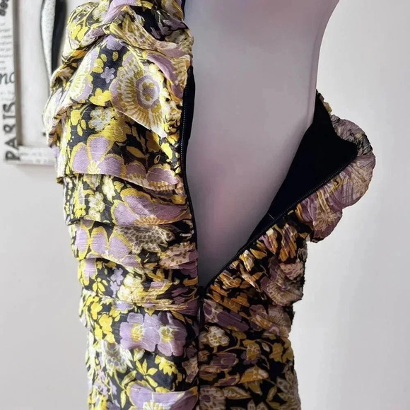 Zara Floral Chiffon Ruched One Shoulder Mini Dress Size XS - Picture 9 of 11